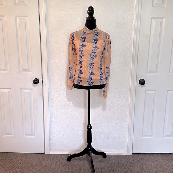 Free People Floral Sheer Blouse Top w/tank - Picture 1 of 9